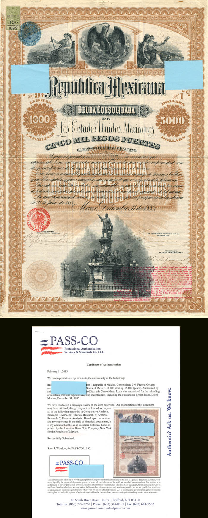 "Black Diamond" or Christopher Columbus Republica Mexicana - £1,000/5,000 Pesos